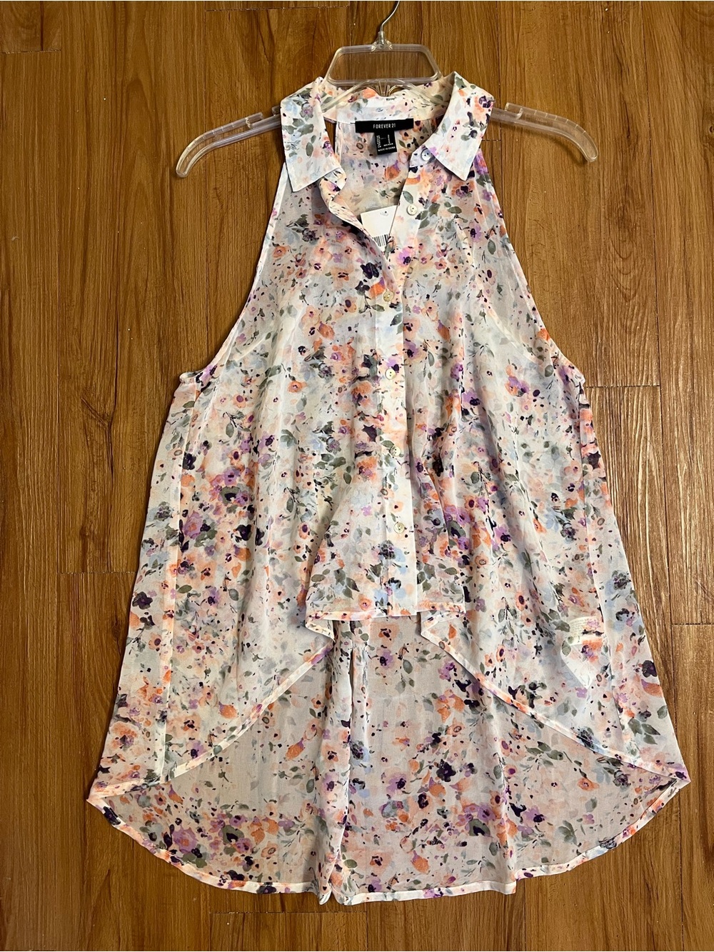 Forever 21 White Floral High-Low Button Front Camisole
